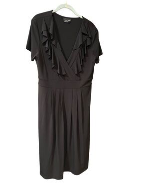 Max & Cleo Black Ruffle-Trim Midi Dress